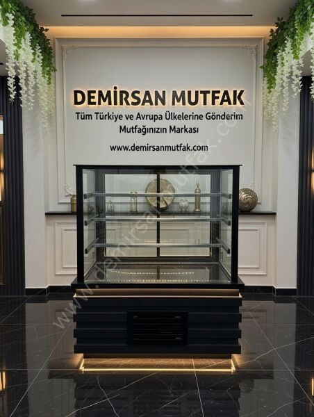 Siyah Modern Pasta Teşhir Dolabı | LED Aydınlatmalı Profesyonel Vitrin – DM017