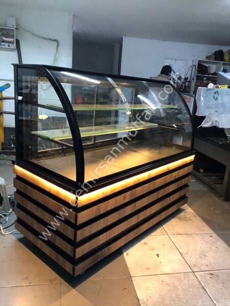 Ahşap Dekorlu Bombeli Pasta Tatlı Teşhir Dolabı DM043