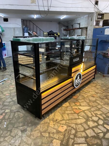 Pasta Teşhir Dolabı | Çift Vitrinli Kasa Bölmeli Pastane ve Kafe Teşhir Ünitesi – DM069