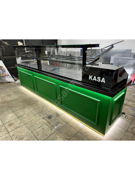 Yeşil Gövdeli Modern Baklava ve Tatlı Teşhir Tezgahı DM0122