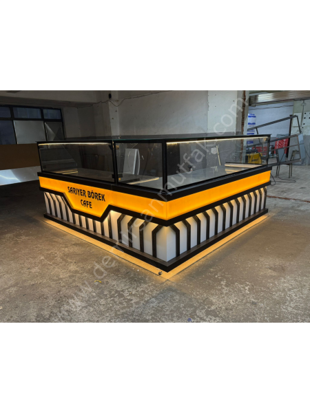 L Tipi Börek Banko Tezgahı – Endüstriyel Köşe Teşhir Ünitesi DM0146