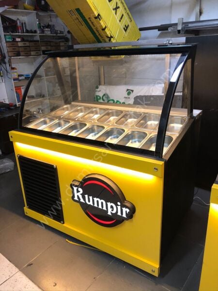 Waffle ve Kumpir Teşhir Dolabı – Çift Bölmeli Satış Tezgahı DM0183