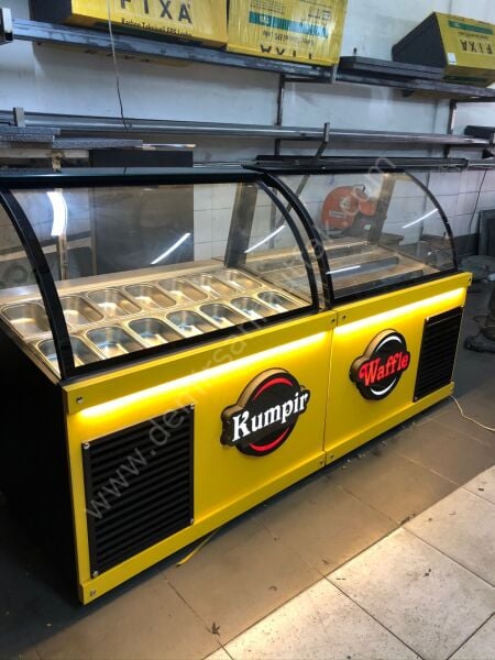 Waffle ve Kumpir Teşhir Dolabı – Çift Bölmeli Satış Tezgahı DM0183